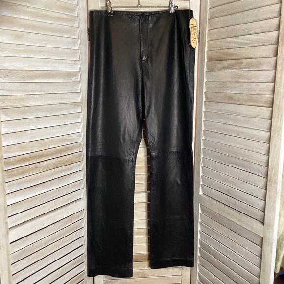 Vintage Ralph Lauren Deadstock Loehmans Straight Leg Leather Pants 12 - Picture 1 of 8